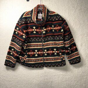 Fornia Womens Large Zip-Up Jacket Aztec Tribal Recycled Polyester Cozy Warm
